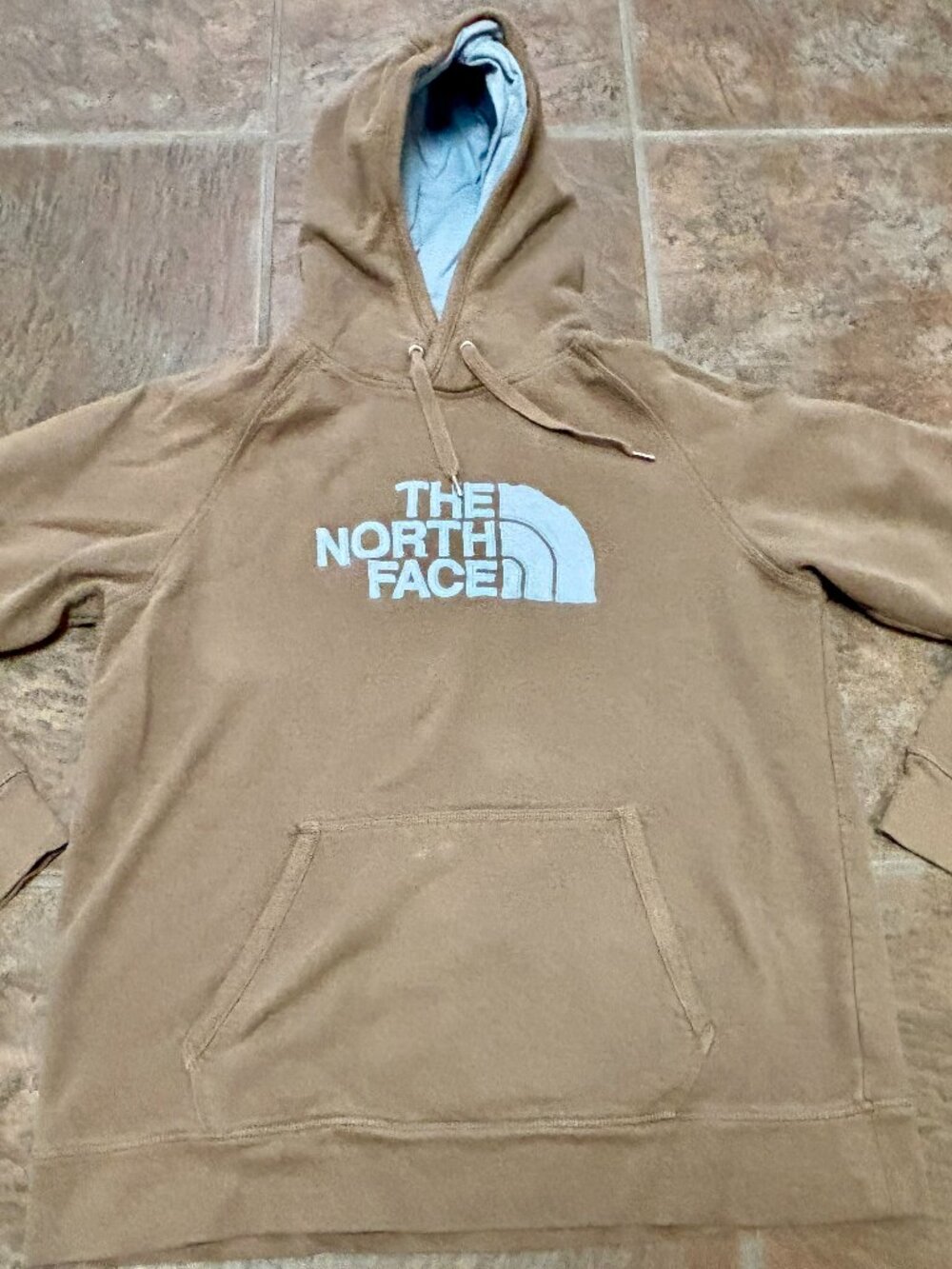 ~~The North Face Hoodie Large Brown/Blue Pullover Fleece Embroidered Sweatshirt